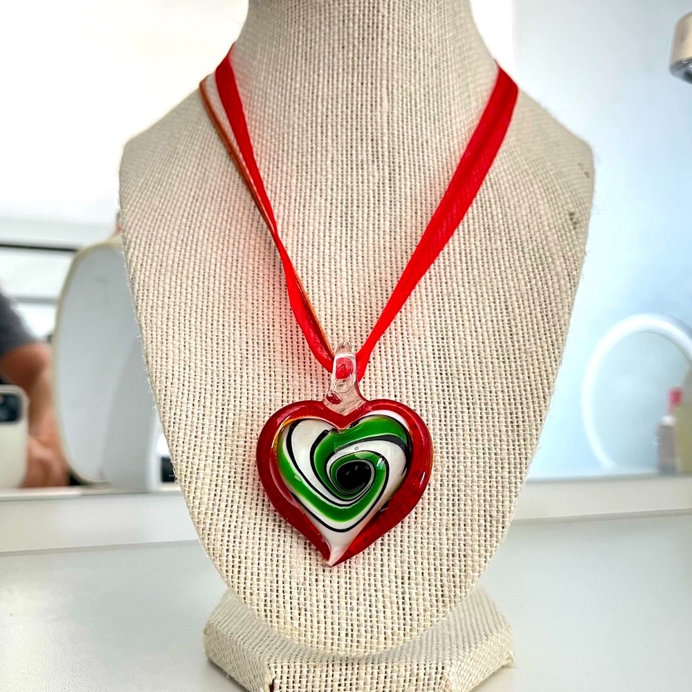 Vintage style boho hippie heart shaped Handmade Glass Pendant Necklace